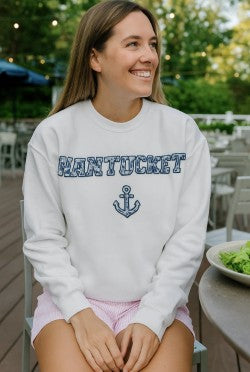 Women's Embroidered and Applique Nantucket Crew Neck Sweatshirt