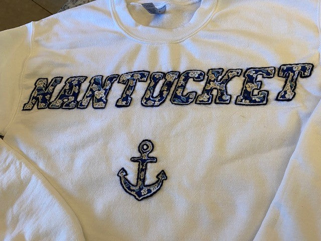 Women's Embroidered and Applique Nantucket Crew Neck Sweatshirt